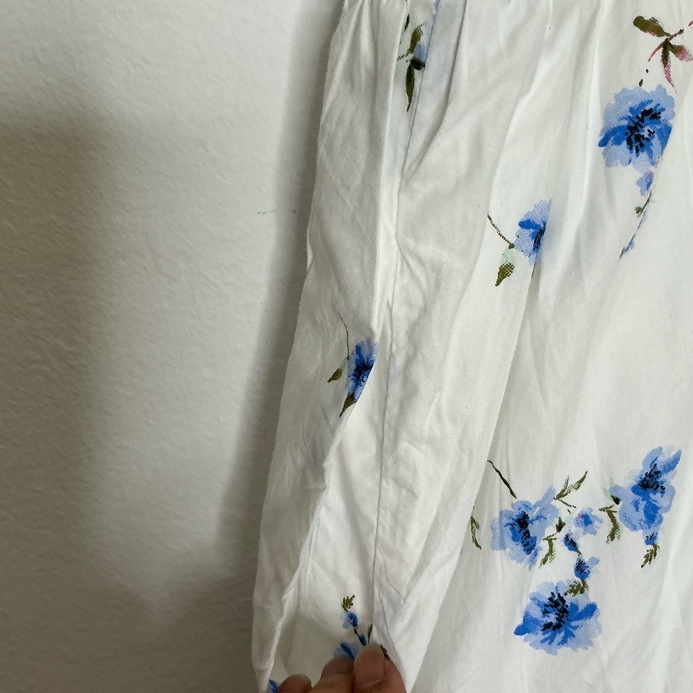 Quince White Midi Sundress with Blue Floral Print Organic Cotton - Picture 10 of 16